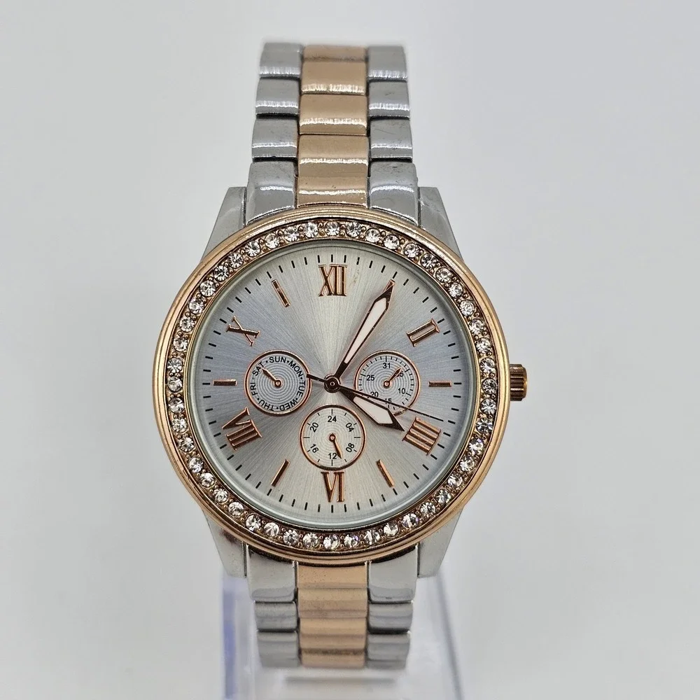 38MM Women's Watch Gray Dial Two Tone Bracelet Band 7